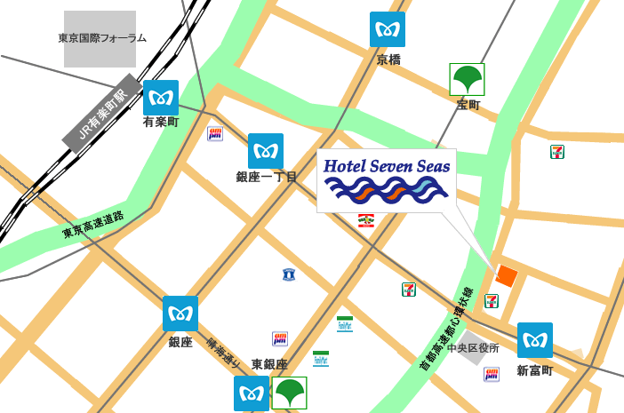 ホテル セブンシーズ 銀座までの地図